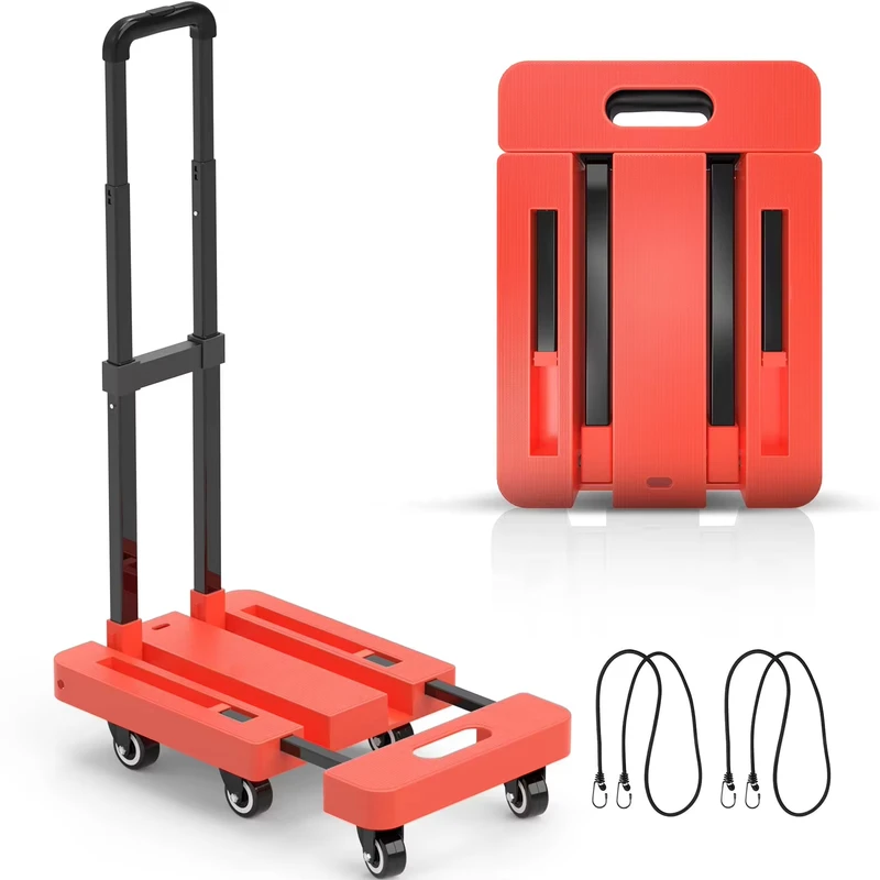 6 Wheel Hand Cart Portable Plastic Collapsible Large Load Capacity Folding Platform Trolley