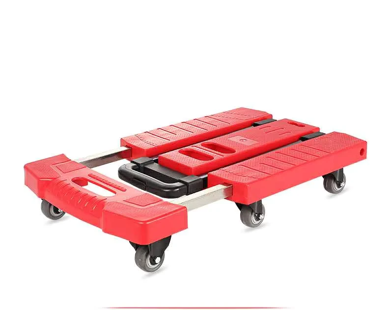 6 Wheel Plastic Folding Flatbed Trolley Portable Pull Hand Cart Platform Collapsible Heavy Duty Hand Truck Dolly