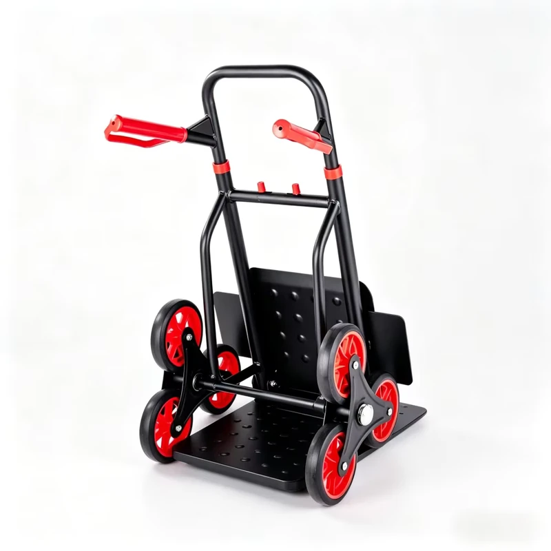 6 Wheel Stair Climbing Hand Truck 330lbs Capacity Foldable Dolly Cart with Telescopic Handle Portable Luggage Trolley for Stairs
