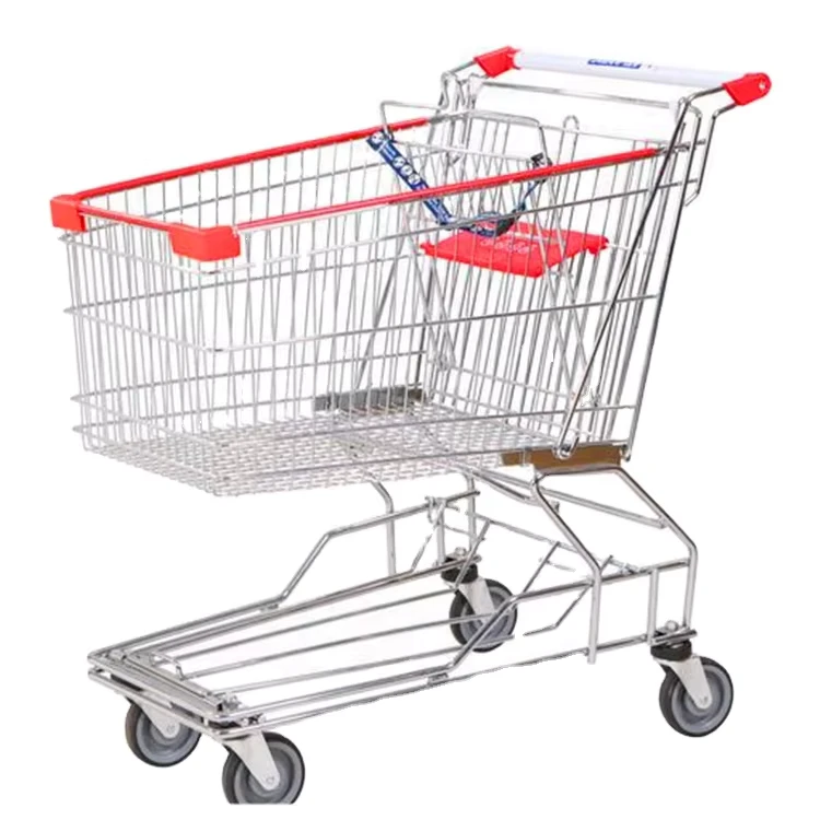 60-210L Asian Style Unfolding Shopping Trolley Carts Zinc+Powder Coated Finish 4″ 5″ PU/PVC Wheels Silver/Red/Green