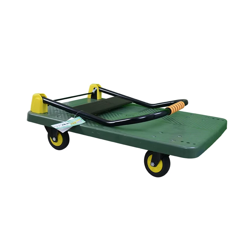 60*90cm Heavy Duty 4 Wheel Trolley Cart Foldable Industrial Water Proof Green PlastIc PP Hand Carts Trolleys For Warehouse