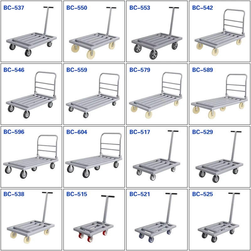 600 800KG Durable Movable Foldable Four Wheel Industrial Platform Steel Stainless Steel Trolley with Zinc Galvanized Surface OEM