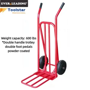 600 Lbs Heavy Duty Twin Handle & Twin Toe Plate Hand Trolley Powder Coated Steel Tube Appliance Trolley with Air Wheel