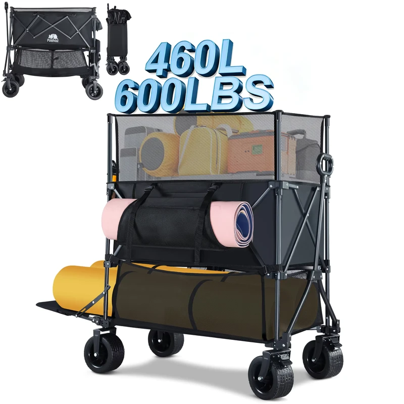 600lbs Weight Capacity Collapsible Outdoor Camping Wagon Cart with Extended Tailgate
