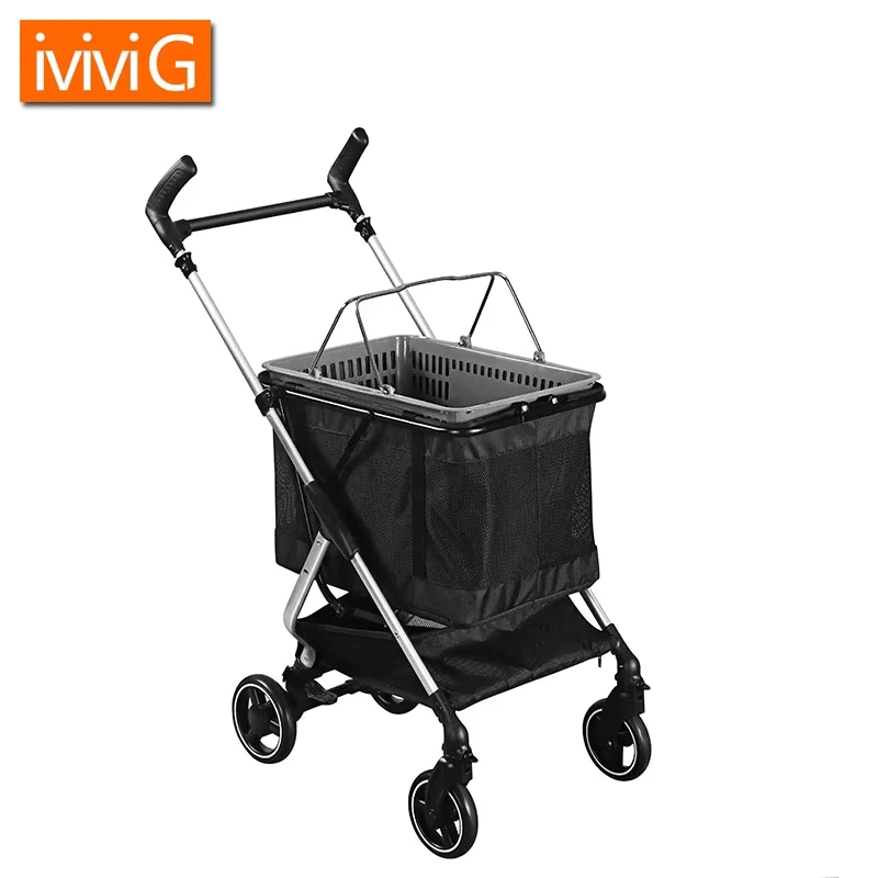 605 Luxury Aluminum Folding Travel Cart Multifunction 4 Wheel Large Shopping Trolley