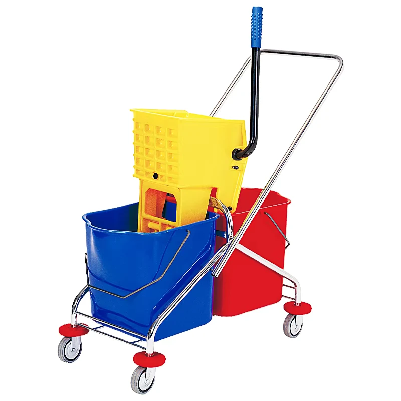 60L Double Bucket Mop Wringer Cleaning Cart Complete Wash and Wring System with Wheels for Hotel Staff