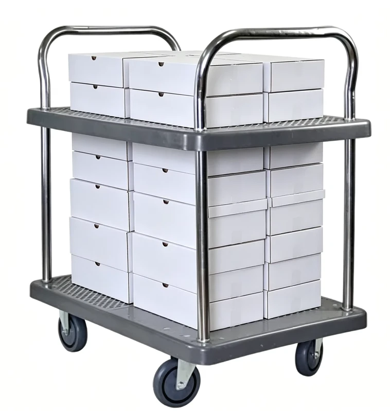 65*110cm 500kg Four Wheel Large Load Capacity Grey 2 Tier Platform Moving Hand Cart OEM Transport Cargo