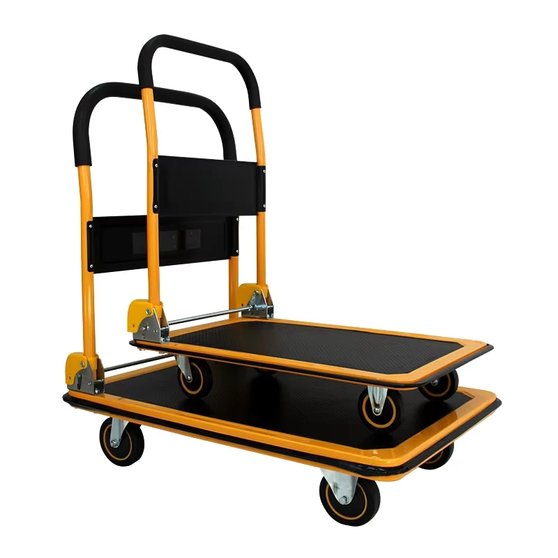 660lbs Capacity Steel Warehouse Trolley Four Wheel Heavy Material Handling Hand Truck Trolleys for Moving Tools 300kg Loading