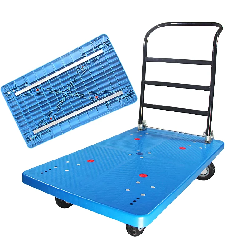 6in Heavy Blue TPR Casters Industrial Transportation Load Capacity Folding Plastic Rolling Cart Hand Trolley For Storage