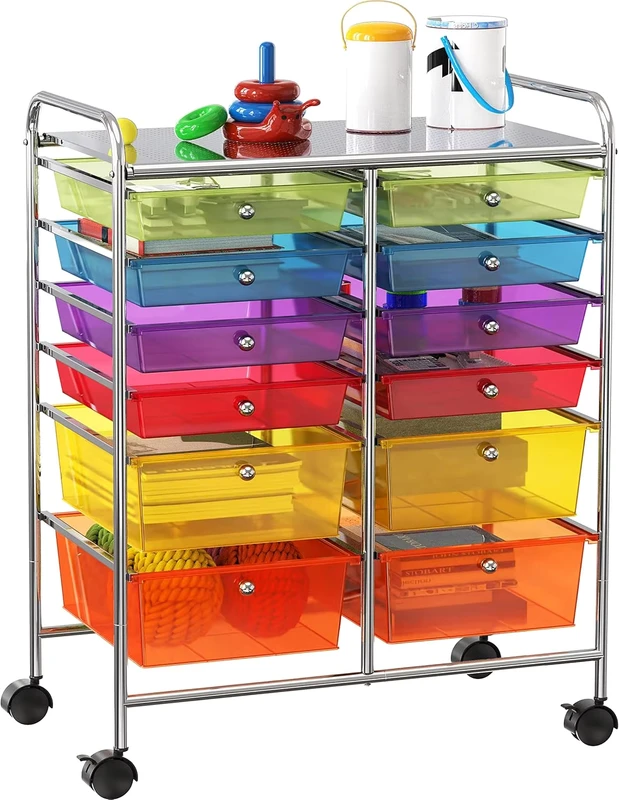 7 Tier Metal Rolling Utility Cart with Wheels Drawers Arts and Crafts Organizer Multicolor