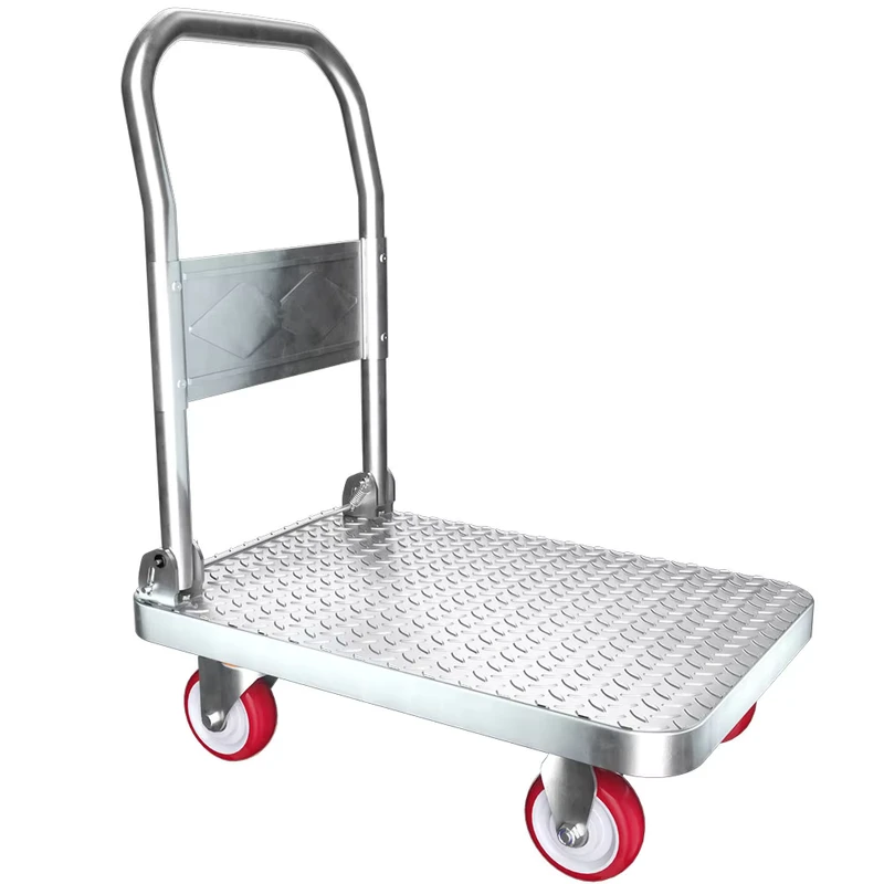 700*500mm Steel Foldable Handle Heavy Duty Industrial Platform Four Wheel Hand Truck Trolley Cart for Storage Shopping