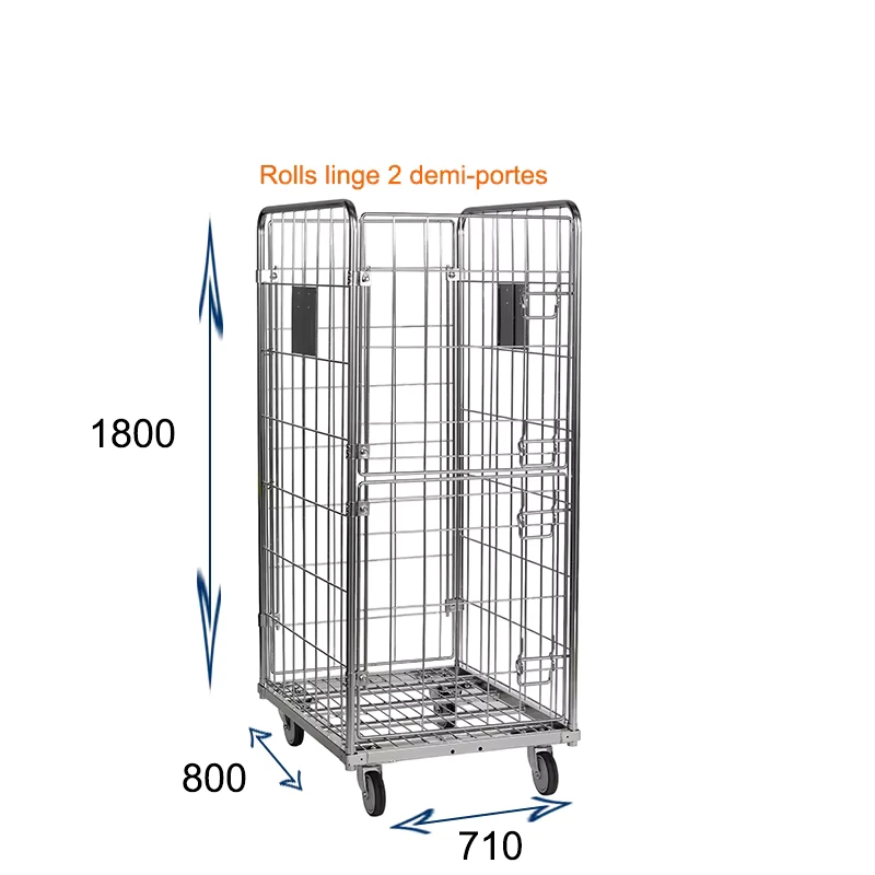 710x800xH1800 Medium Duty Steel Roll Cage Trolley Cart Laundry Trolley with Wheels Roll Container for Hospital for Laundry