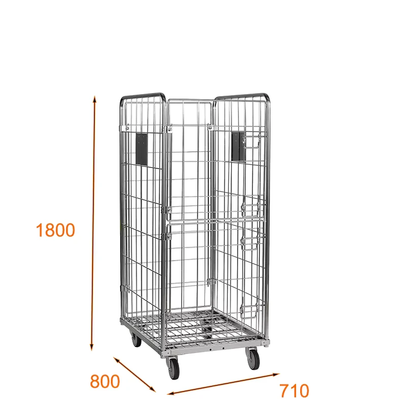 710x800xH1800 Metal Roll Cage Container Cargo Storage Equipment Roll Cage Steel Tube Roll Trolley Cage for Laundry Hospital