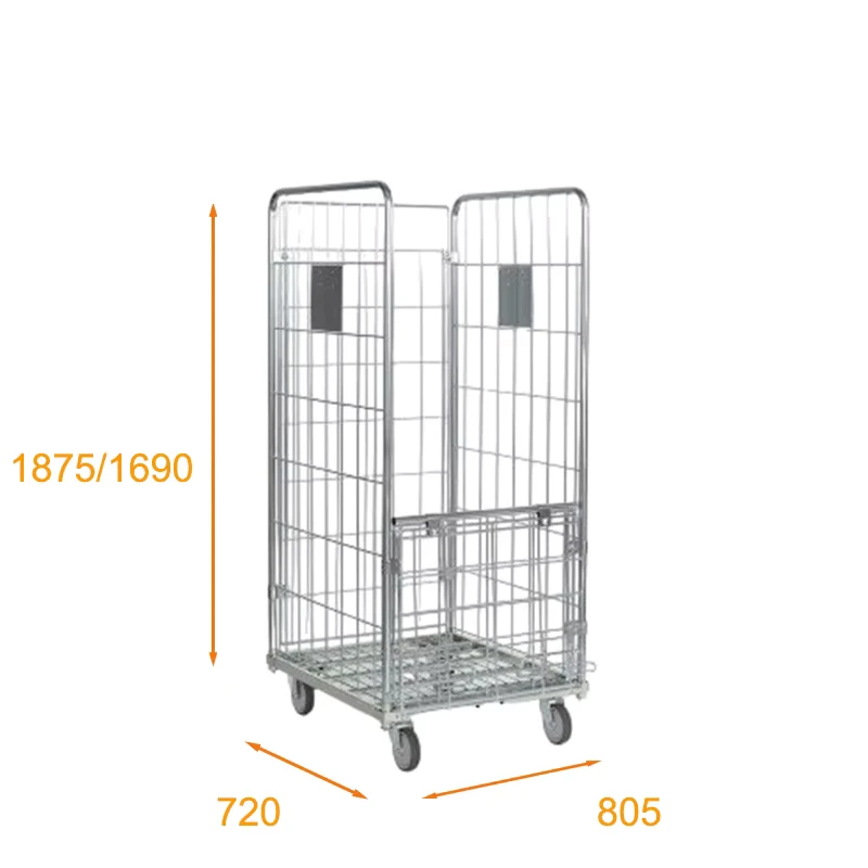 710x800xH1800 Metal Storage Collapsible Roll Cage Container 4 Sided Roll Cage Metal Pallet Trolley for Laundry Hospital