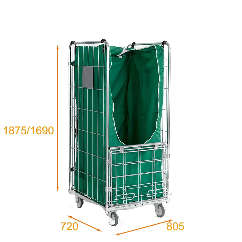 710x800xH1800 Stackable Steel Roll Cage Container 4 Sided Metal Pallet Trolley Laundry Hospital Storage Collapsible