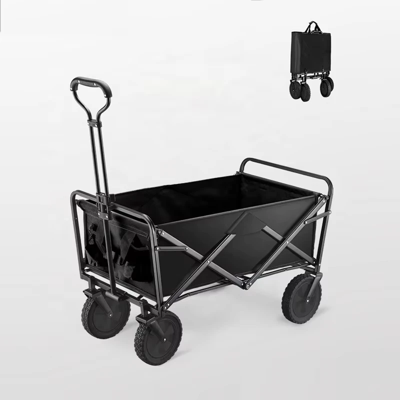 8 Inches Universal Wheels Outdoor Folding Camping Cart with Platform Structure for Park Picnic and Beach Wagon Foldable Trolley