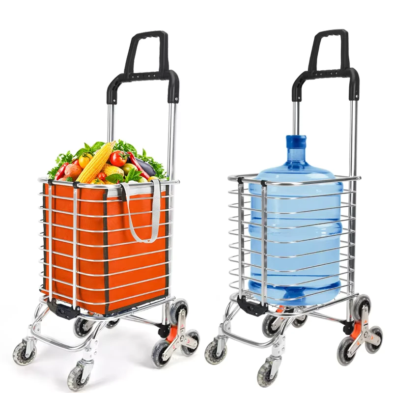 8 Wheels Cart Climbing Stair Shopping Cart Hand Aluminum Alloy Folding Pull Rod Cart Supermarket