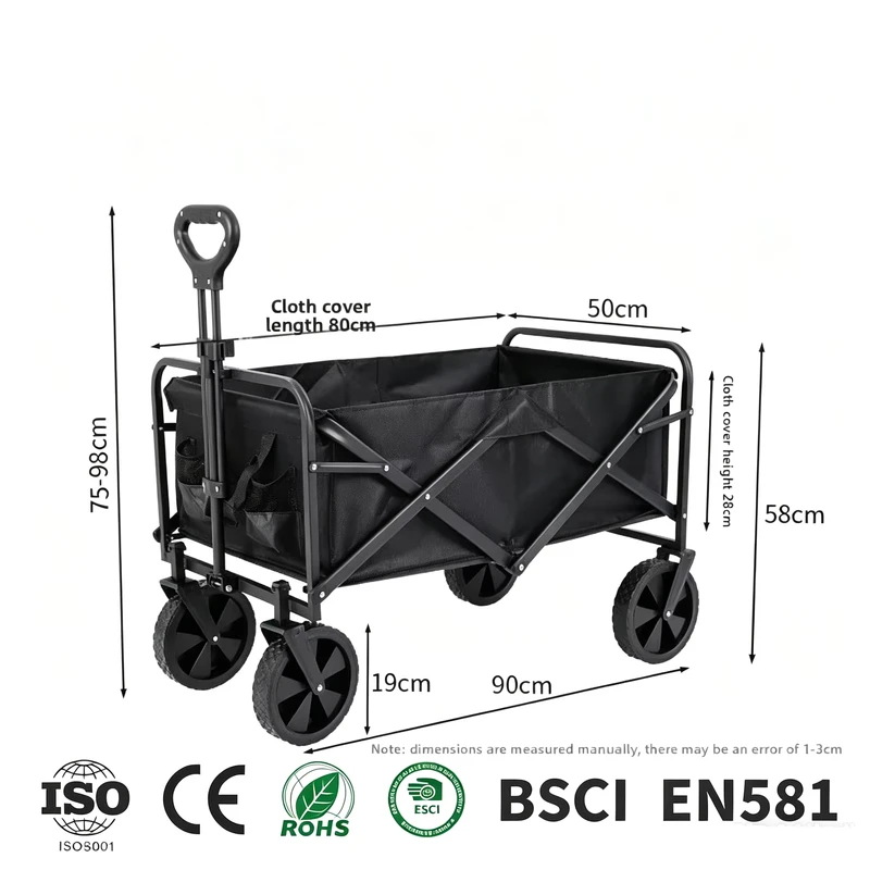 8 inch Metal Outdoor Camping Cart with Narrow Wheels Foldable Design Camping Trolley for Car