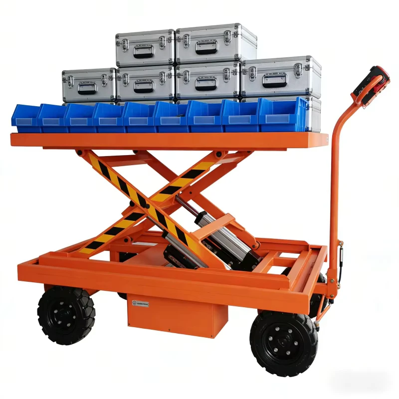 800W Mobile Scissor Lift Electric Trolley with 1000kg Capacity Foldable Platform 4x12V 33Ah Battery 17s Lifting Speed