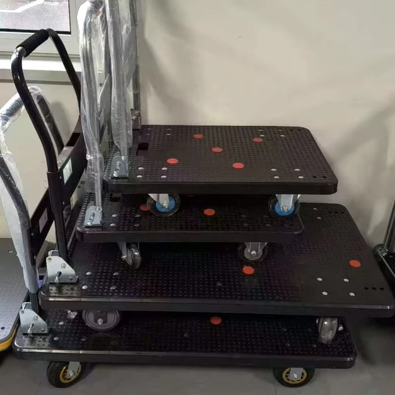 800kg 100kg Heavy Duty Industrial Four wheel Plastic Powder Coated Foldable Platform Hand Trolley Cart Truck