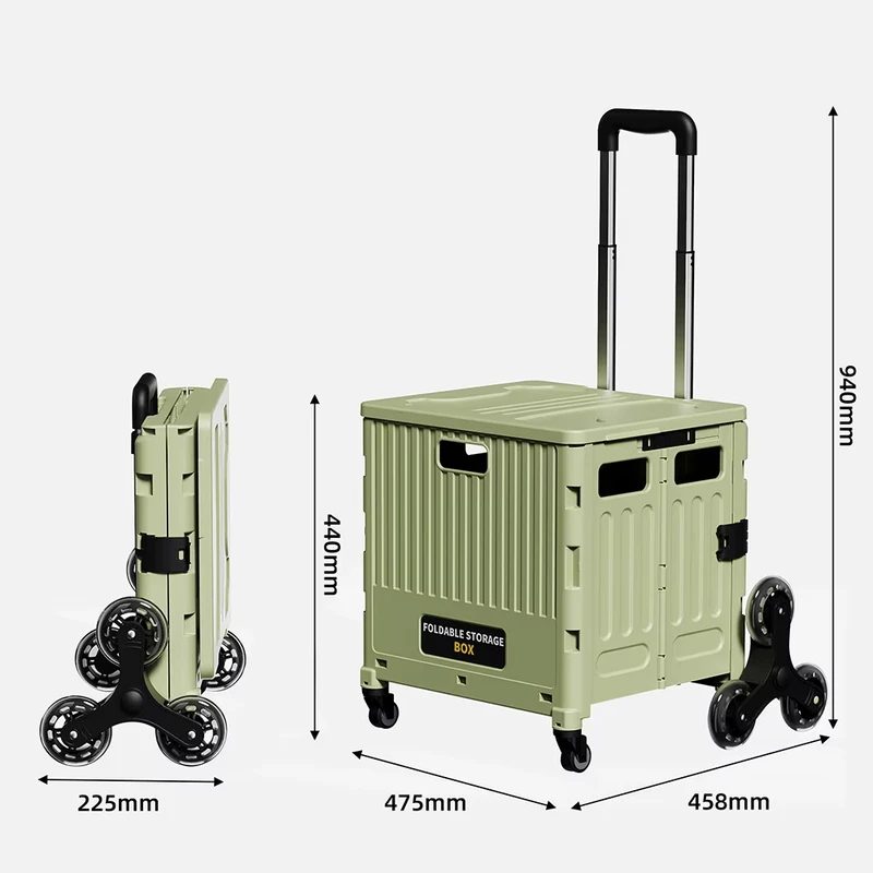 8038 2 39L Plastic PP Foldable Shopping Trolley Grocery Cart with Climbing Wheels