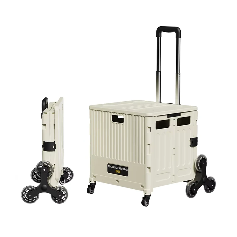 8039 2 New Foldable Plastic Storage Trolley Grocery Shopping Cart for Garden Camping