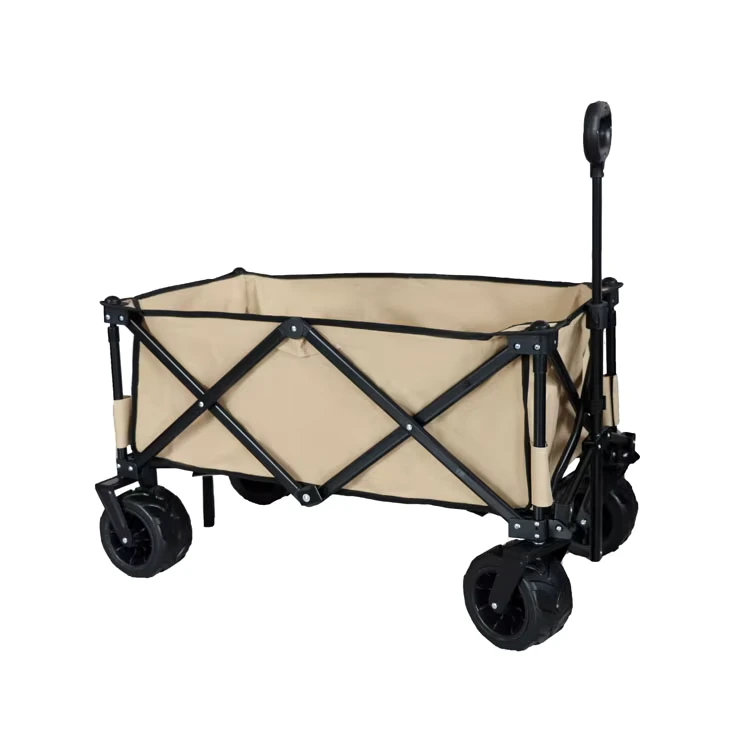80kg Capacity Folding Hand Push Beach Wagon Four Wheel Platform Trolley 600D Oxford Cloth Mesh Double Layer Camping