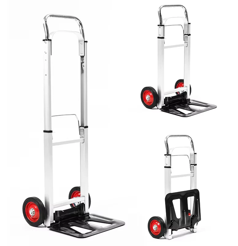 90KG Aluminium Folding Hand Cart 2 Wheels Foldable Trolley Heavy Duty Stainless Steel Platform Hand Push Trucks Trolley