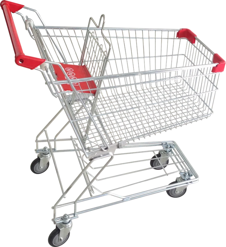 90L Asian Style Zinc Plated Supermarket Shopping Trolley Cart with Bottom Shelf