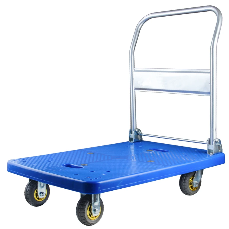 90x60cm Hand Trolley 300kg Four Rubber Wheel Folding Hand Flatbed Cart 660 Ib Folding Service Cart
