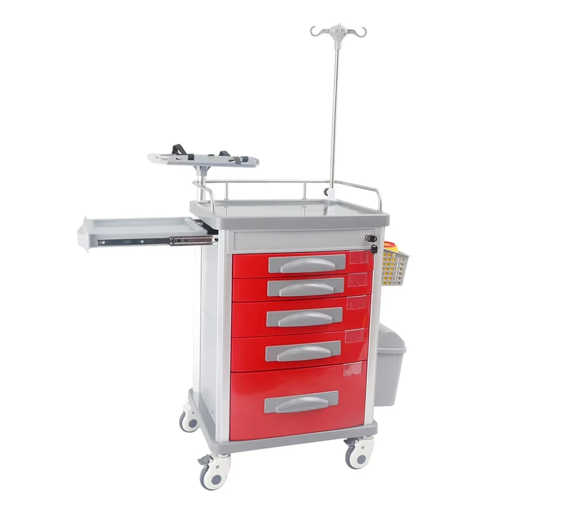 ABS Ambulance Silent Wheel Emergency Multi function Nursing Nurse Trolley with Infusion Stand 625*480*940mm