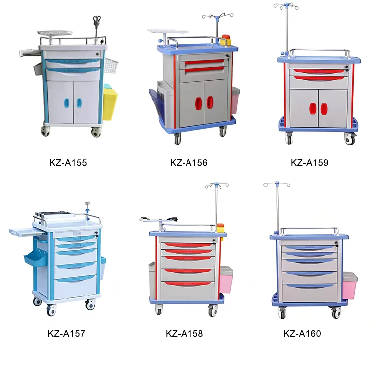 ABS Emergency Crash Cart Series 6 Models Central Lock IV Pole Side Tray Hospital ICU Intensive Care Trolley Reinforced