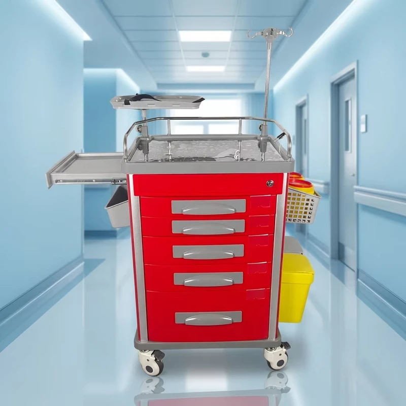 ABS Emergency Medical Treatment Trolley Multi Drawer Storage AED Defibrillator Mount 4 Silent Castors Hospital Clinic Beauty