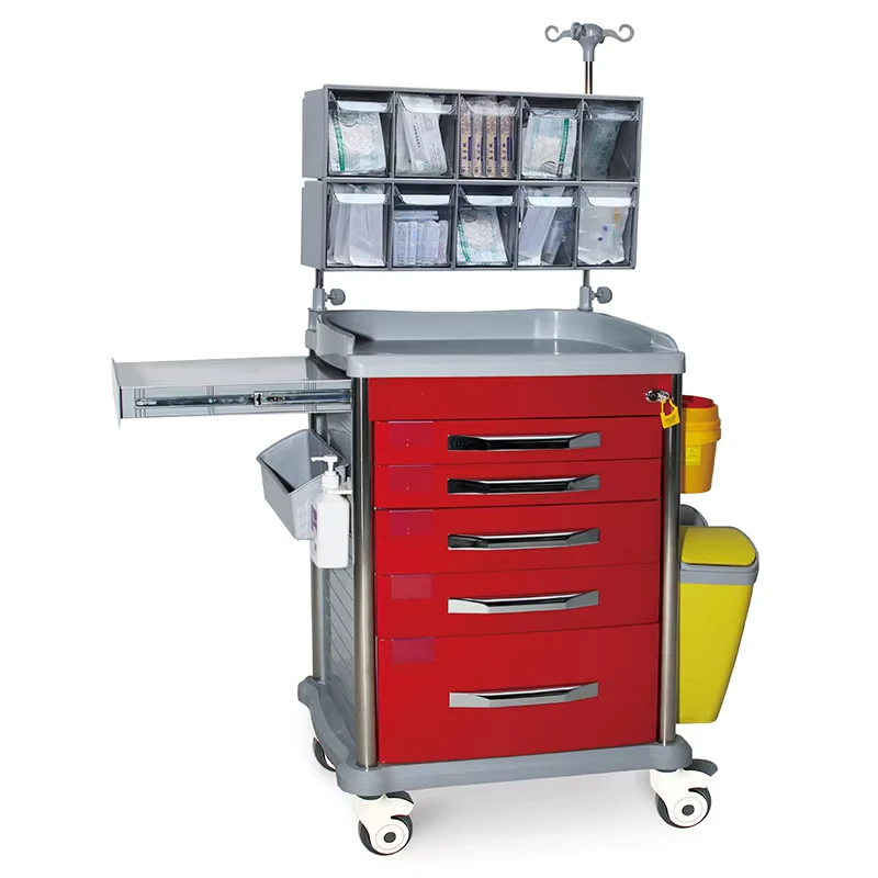 ABS Emergency Trolley Hospital Drug Trolley with Five Drawers Anesthesia Emergency Trolley Medical Cart