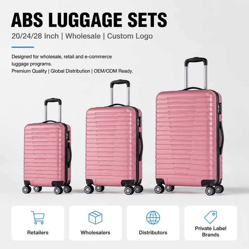 ABS Hard Shell Luggage Set Pink 3 Pcs Spinner Wheels Trolley Suitcase for Distributors Custom Logo