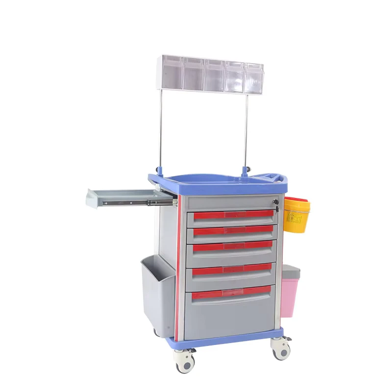 ABS Hospital Emergency Trolley Medical Crash Cart with 5 Drawers
