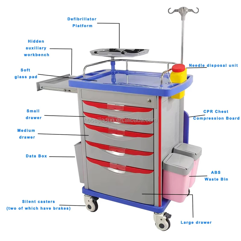 ABS Hospital Equipment Medical Trolley Emergency Crash Cart