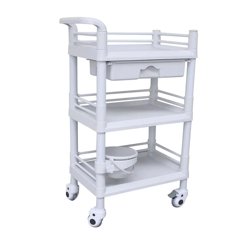 ABS Material Two Layers Portable Beauty Salon Trolley SPA Multi functional Beauty Trolley with Bowl Drawer