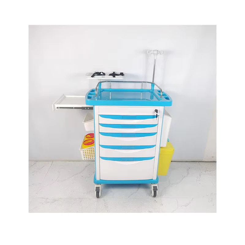 ABS Medical Care Cart Emergency Resuscitation Medicine and Equipment Trolley Silent Swivel Wheels with Brakes