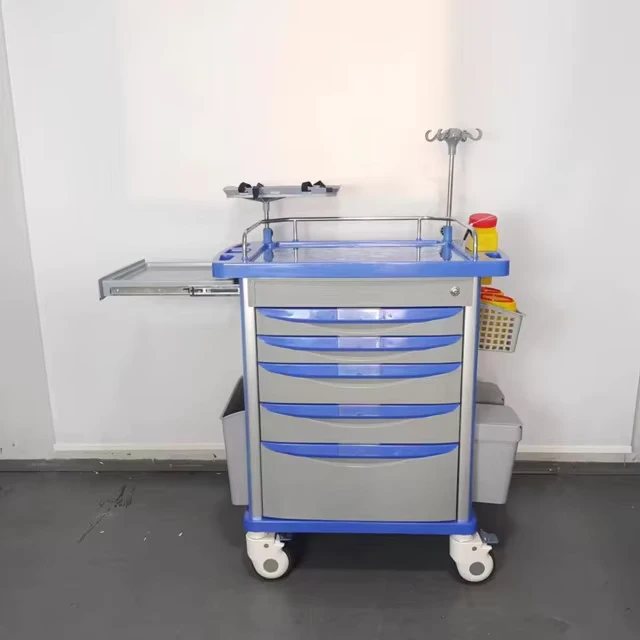 ABS Medical Emergency Trolley Hospital Crash Cart With Drawers Defibrillator Shelf Oxygen Holder for ICU
