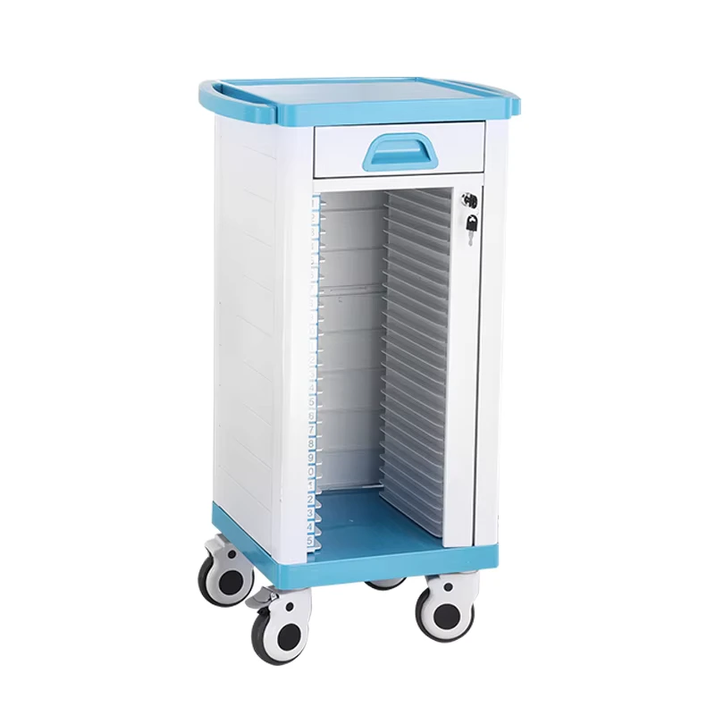 ABS Medical Record Trolley (30 Slots) Hospital Patient File Cart with Lock & Drawer CE ISO Certified 42x42x83cm