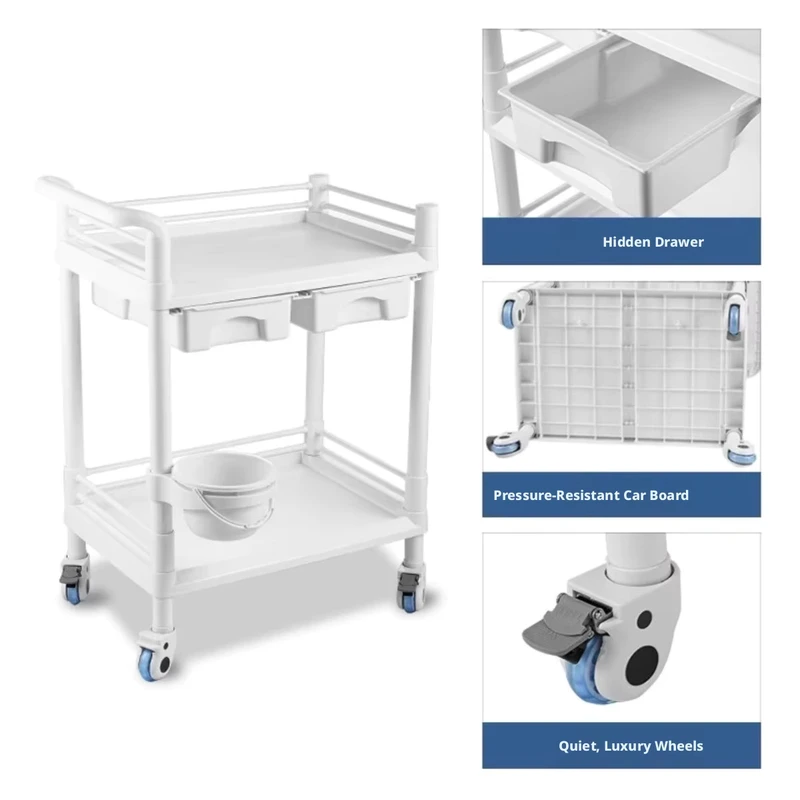 ABS Medical Trolley 150kg Mobile Hospital Cart with 2 Drawers Silent Wheels