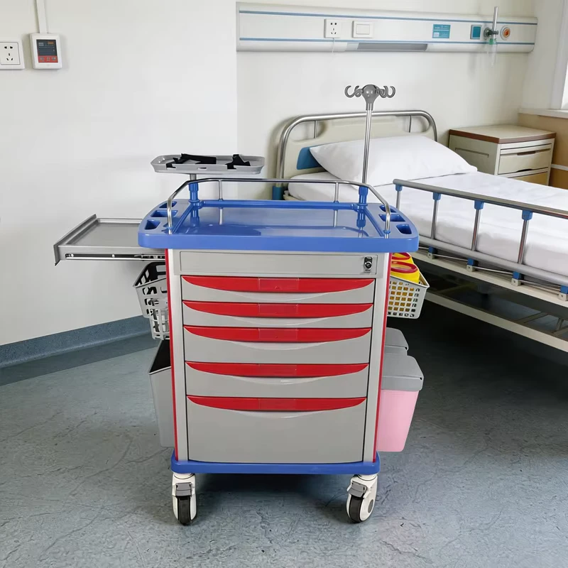 ABS Multi functional Hospital Emergency Trolley with Drawers IV Pole Silent Wheels Medical Crash Cart for ER ICU