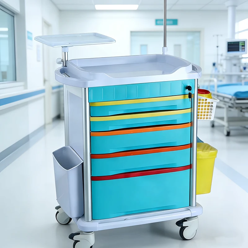 ABS Multifunctional Metal Plastic Emergency Vehicle Hospital Medical Care Trolley for Hospital and Medical Facility