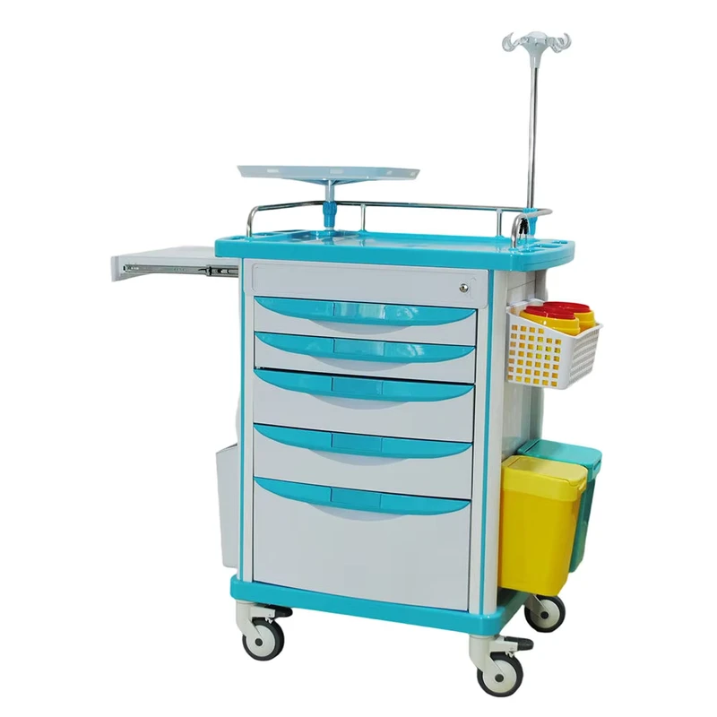 ABS Plastic Hospital Rescue Trolley Durable Mobile Instrument Storage Cart Multi purpose Medical Treatment Trolley for ICU