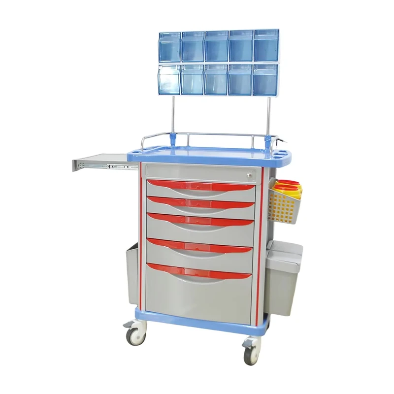 ABS Plastic Silent Wheel Rescue Hospital Furniture Multifunction Emergency Medical Trolley with Drawer