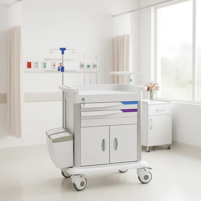 ABS Plastic Steel Emergency Hospital Medicine Nursing Cart Trolley