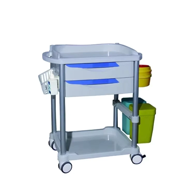ABS Plastic Steel Hospital Emergency Dental Trolley Cart One Hand Operation Silent Stainless Steel Caster Wheels Modern Design 4