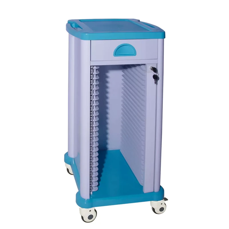 ABS Single Row Hospital Medical Record Trolley with 25 Compartments and Drawer Document Cart