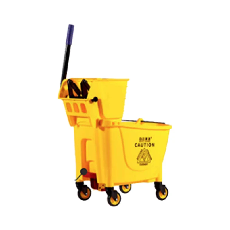 AF08078A 32L BAIYUN High Quality Yellow Plastic Foot Control Mop Bucket Wringer Trolley 4 Swivel Casters Commercial Cleaning 150